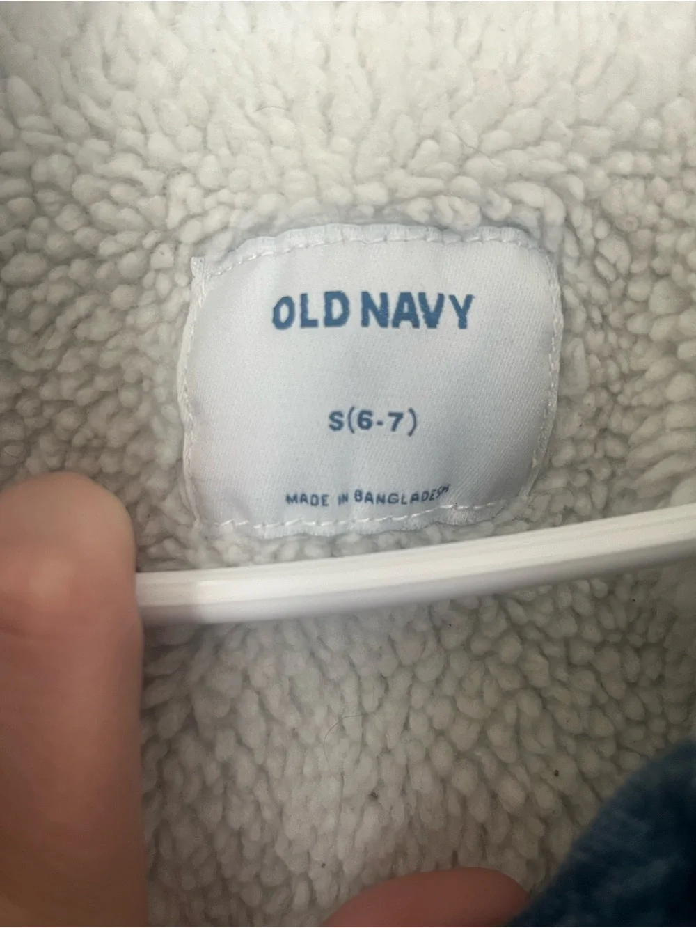 Old Navy girls' blue denim cropped jacket with a sherpa collar and lining